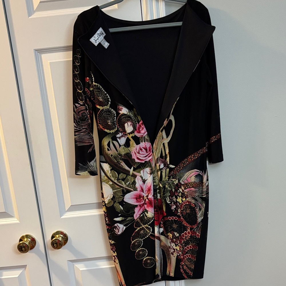 Joseph Ribkoff Black Dress with Floral Design - Picture 3 of 10
